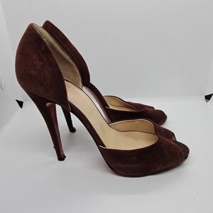 Christian Louboutin reddish brown suede stiletto peeptoe heels EU 39.5